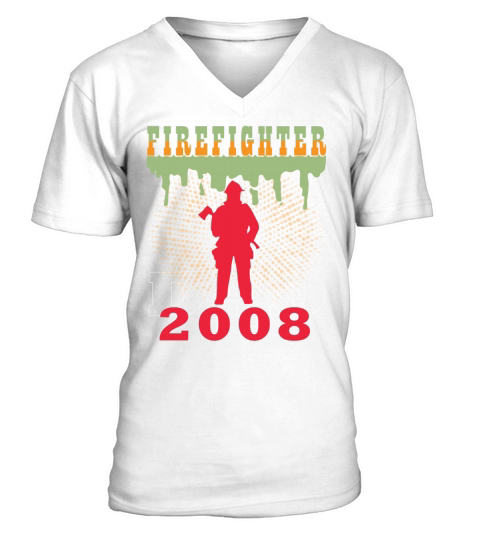 2008 vintage fireman birthday firefighter V-Neck T-shirt