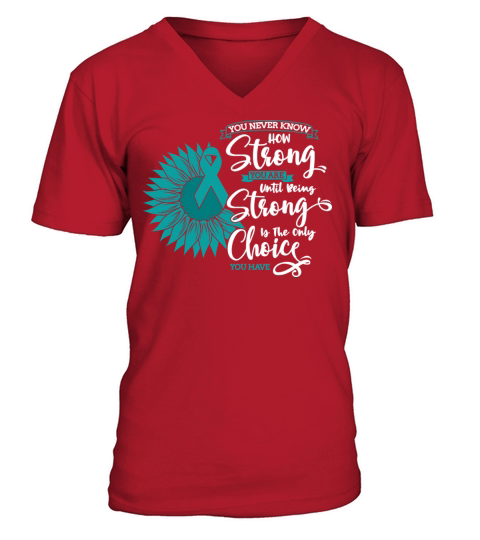 Cervical Cancer Awareness Month Teal Sunflower V-Neck T-shirt