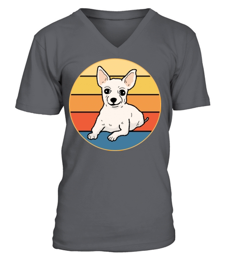 Cute Chihuahua Dog Breed Vintage Retro Sunset V-Neck T-shirt