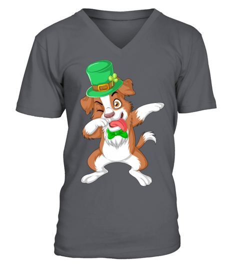 dabbing border collie st patricks day V-Neck T-shirt