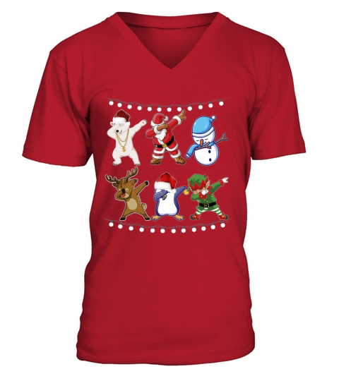 Dabbing Santa Elf Friends Christmas Kids Boys Men V-Neck T-shirt