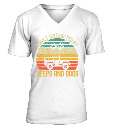 Easily Distracted By Jeeps And Dogs Vintage Jeeps V-Neck T-shirt