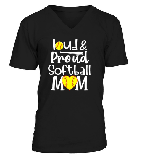 Funny Quote Loud Proud Bleached Softball Mom V-Neck T-shirt