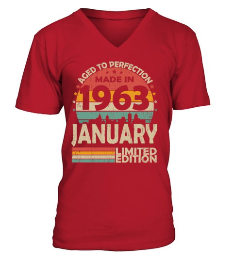 January 1963 Vintage Birthday Retro V-Neck T-shirt