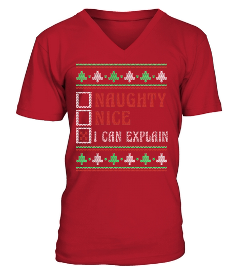 Naughty Nice Joke Funny Ugly Christmas V-Neck T-shirt