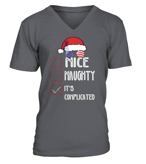 Nice Naughty Its Complicated Christmas List Santa V-Neck T-shirt