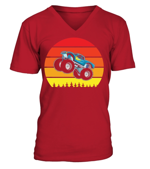retro vintage sunset monster truck V-Neck T-shirt