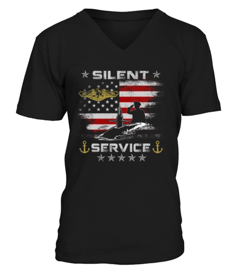 US Navy Submarines Silent Service with Dolphins V-Neck T-shirt