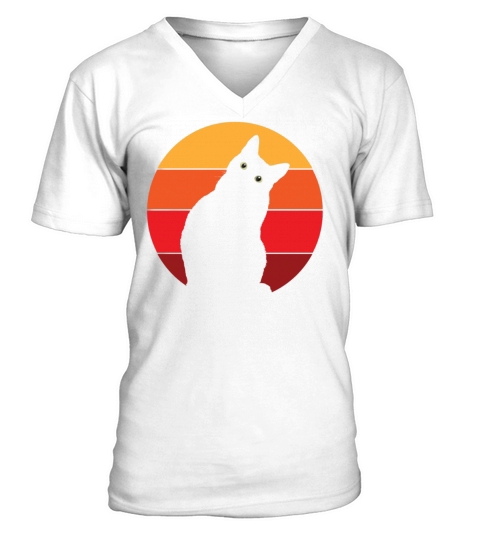 Vintage Retro 80s Curious Cute Cat on Sunset V-Neck T-shirt