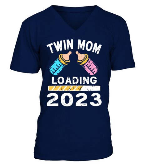Womens Twin Mama Twin Mom to Be Pregnancy V-Neck T-shirt