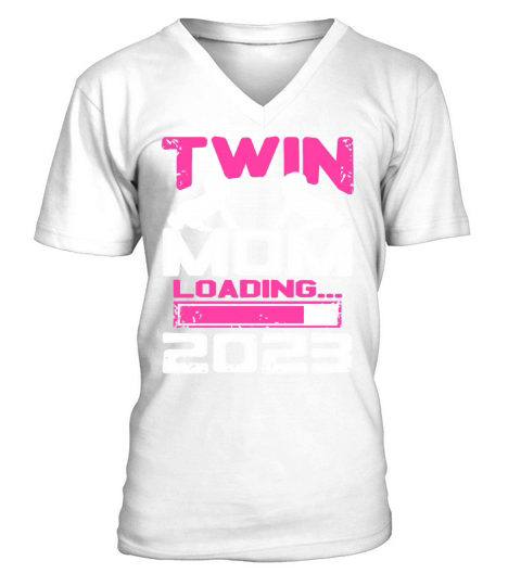 Womens Twin Mama Twin Mom to Be Pregnancy V-Neck T-shirt