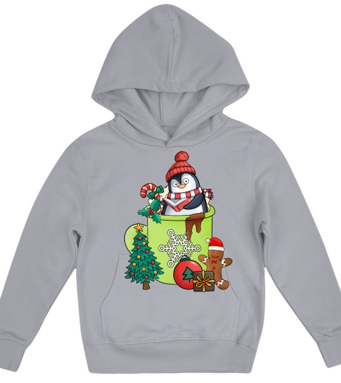 Christmas Hot Drinks Cute Penguin Kids Hoodie