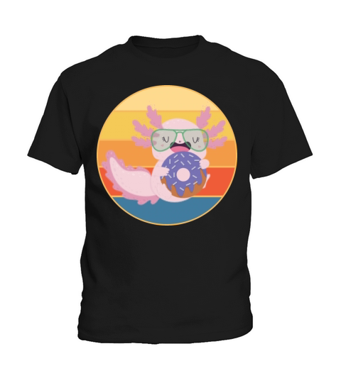 Cute Axolotl Eating Donut Vintage Retro Sunset Kids T-Shirt