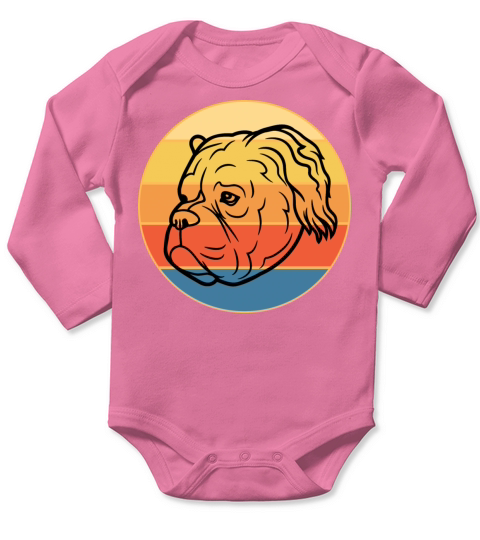 Bulldog Dog Breed Vintage Retro Sunset Long Sleeve Baby One-Piece
