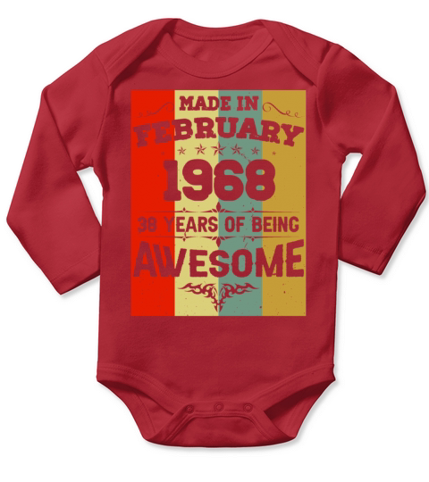 February 1968 Vintage Birthday Present Long Sleeve Baby One-Piece
