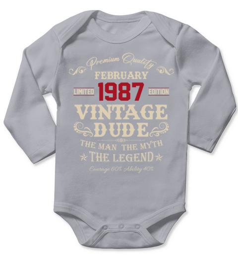 February 1987 Vintage Birthday Present Long Sleeve Baby One-Piece