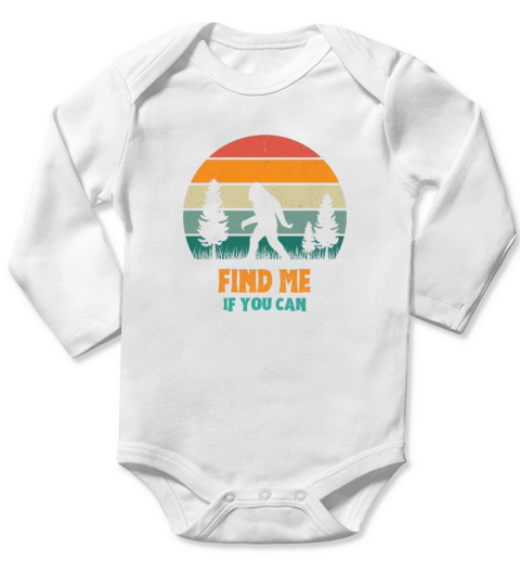Find Me If You Can Bigfoot Hide And Seek Retro Long Sleeve Baby One-Piece