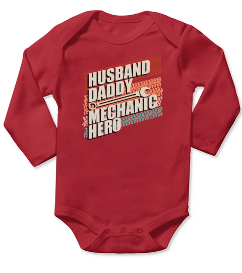 Husband Daddy Mechanic Hero Father Dad Vintage Long Sleeve Baby One-Piece