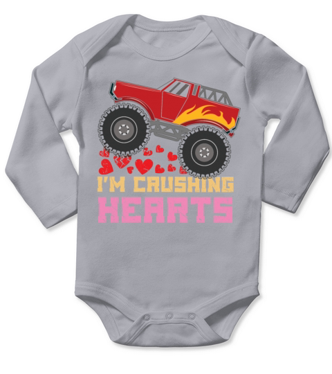 Love Monster Truck Crush Hearts Day Valentines Long Sleeve Baby One-Piece