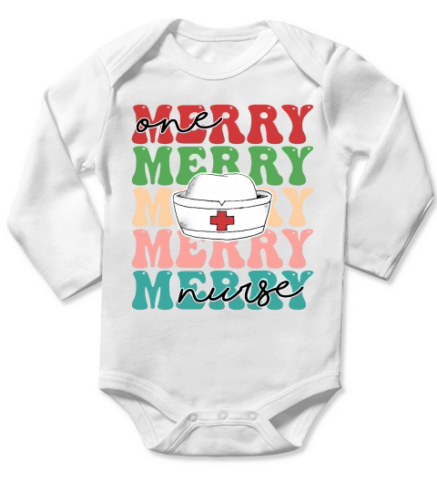 One Merry Nurse Retro Christmas Long Sleeve Baby One-Piece