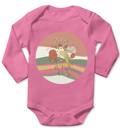 Retro Vintage Starling T Shirt Silhouette Bird 70s Long Sleeve Baby One-Piece