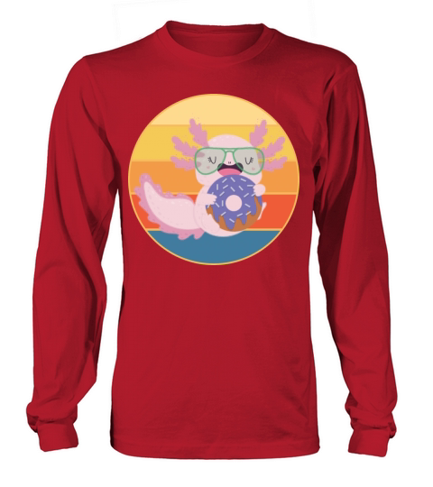 Cute Axolotl Eating Donut Vintage Retro Sunset Long sleeved Unisex