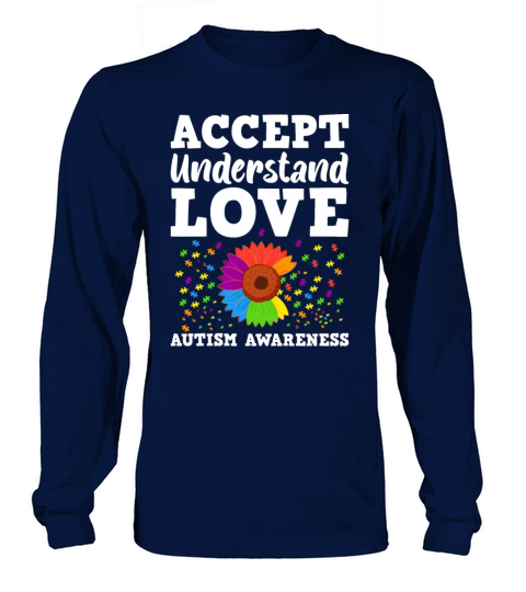 Sunflower Autism Teacher Cute Teach Accept Underst Long sleeved Unisex