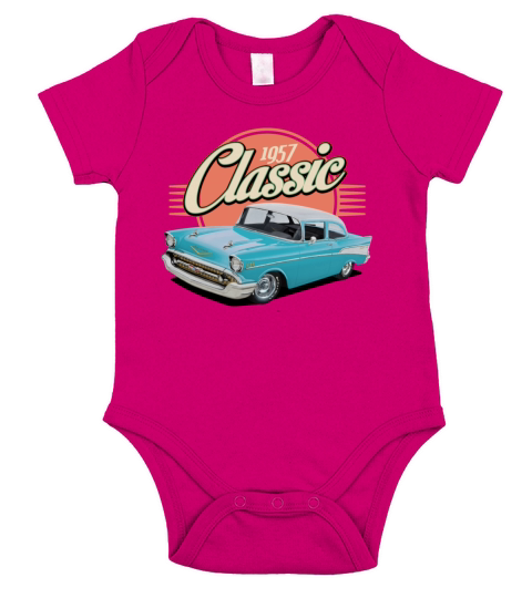 Classic 1957 Blue Car Short Sleeve Baby One-Piece