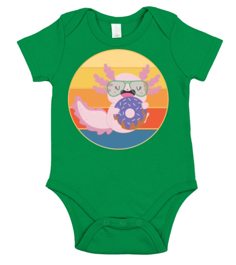 Cute Axolotl Eating Donut Vintage Retro Sunset Short Sleeve Baby One-Piece