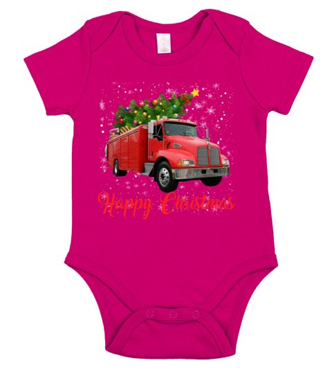 Funny Firefighter Christmas Tree On Truck Fire Short Sleeve Baby One-Piece