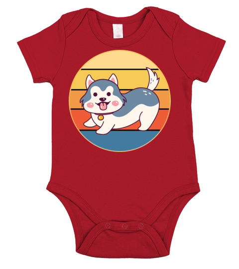 Funny Kawaii Cute Husky Dog Vintage Retro Sunset Short Sleeve Baby One-Piece