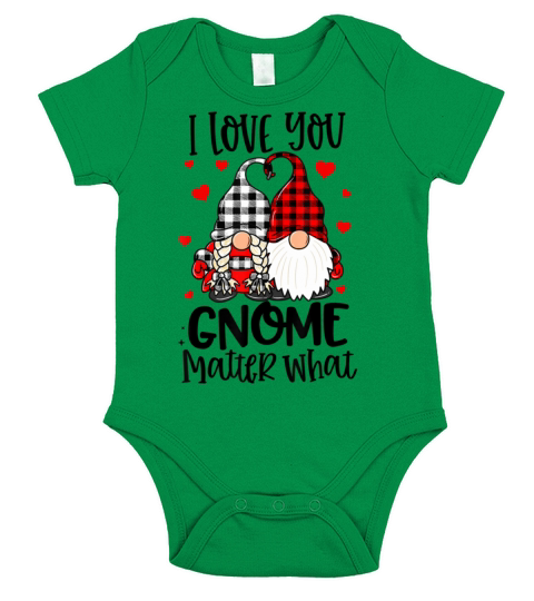 I Love You Gnome Matter What Buffalo Plaid Valenti Short Sleeve Baby One-Piece
