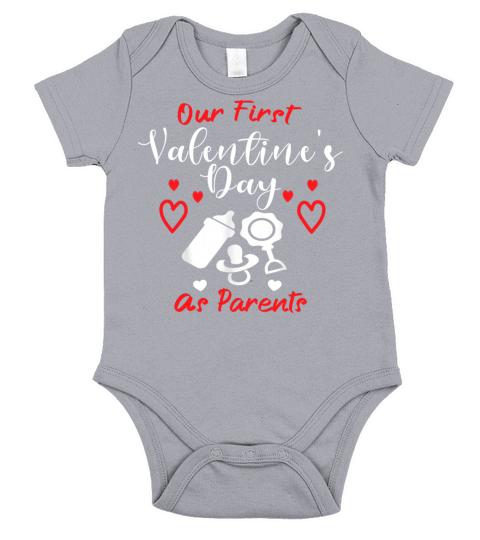 Our First Valentines Day As Parents New Dad Mom Short Sleeve Baby One-Piece