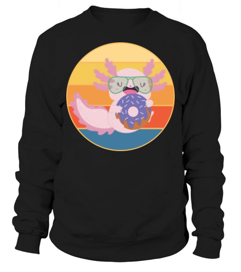 Cute Axolotl Eating Donut Vintage Retro Sunset Sweatshirt Unisex