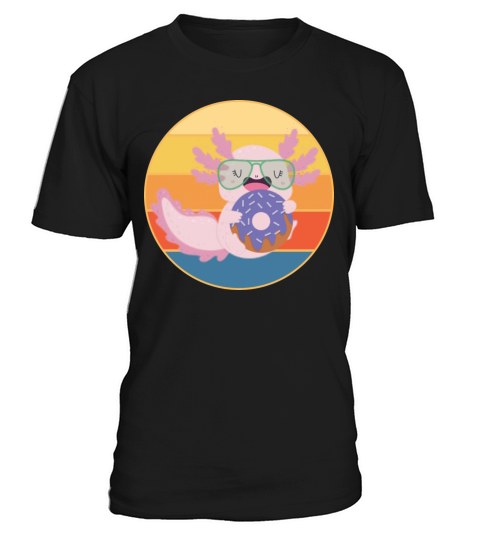Cute Axolotl Eating Donut Vintage Retro Sunset T-Shirt Unisex