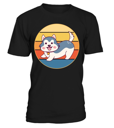 Funny Kawaii Cute Husky Dog Vintage Retro Sunset T-Shirt Unisex