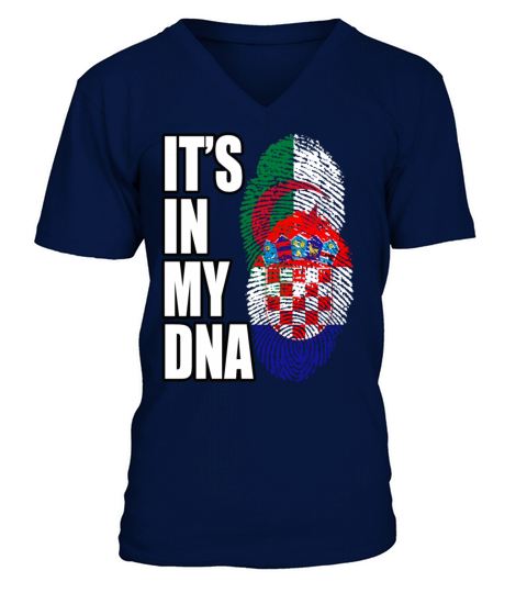 Croatian And Algerian Mix Heritage DNA Flag V-Neck T-shirt
