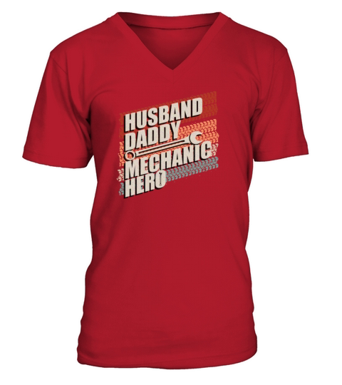 Husband Daddy Mechanic Hero Father Dad Vintage V-Neck T-shirt