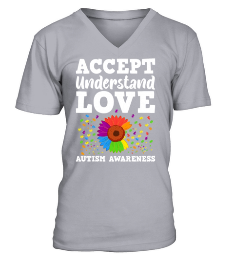 Sunflower Autism Teacher Cute Teach Accept Underst V-Neck T-shirt