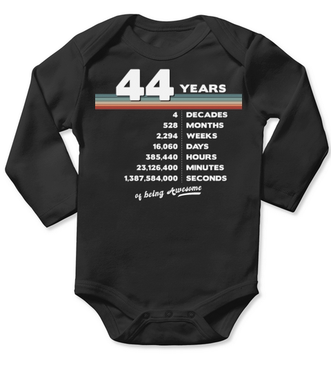 44th Birthday Vintage 44 Years Old Retro 528 Long Sleeve Baby One-Piece