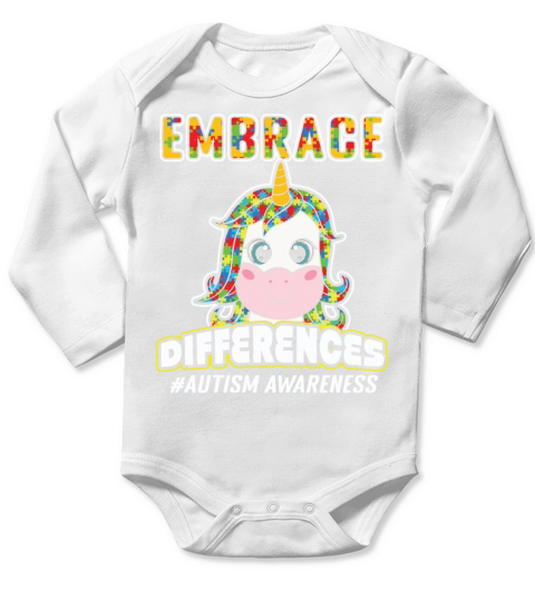 Unicorn Different Colorful Puzzle Autism Awareness Long Sleeve Baby One-Piece