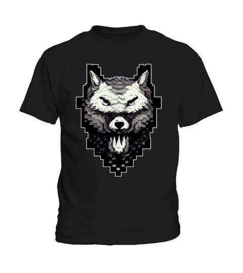 Wolf Head Pixel Art 8 Bit Retro Video Game Kids T-Shirt