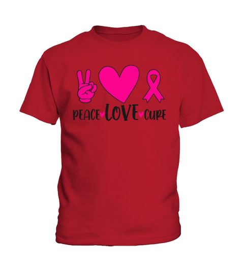 Peace Love Cure Pink Ribbon Cancer Breast Awarenes Kids T-Shirt