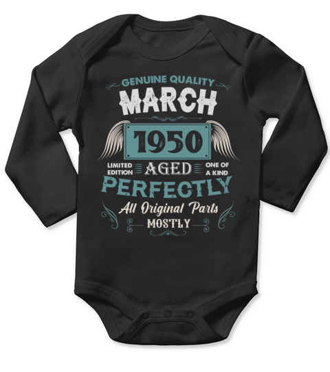 March 1950 Vintage Birthday Present Long Sleeve Baby One-Piece