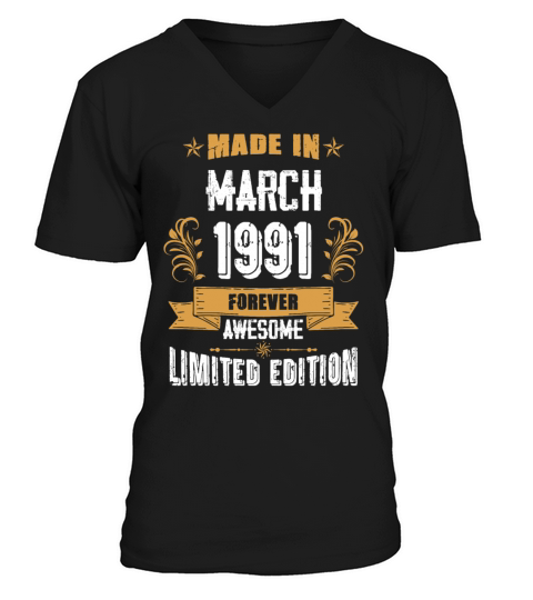 March 1991 Vintage Birthday Present V-Neck T-shirt