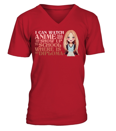 Watch Anime All Night Funny Graduate Diploma Schoo V-Neck T-shirt