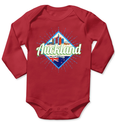 Auckland New Zealand retro skyline vintage Long Sleeve Baby One-Piece