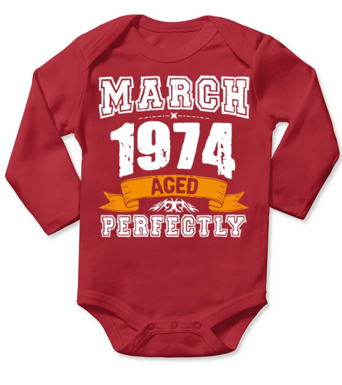 March 1974 Vintage Birthday Present Long Sleeve Baby One-Piece