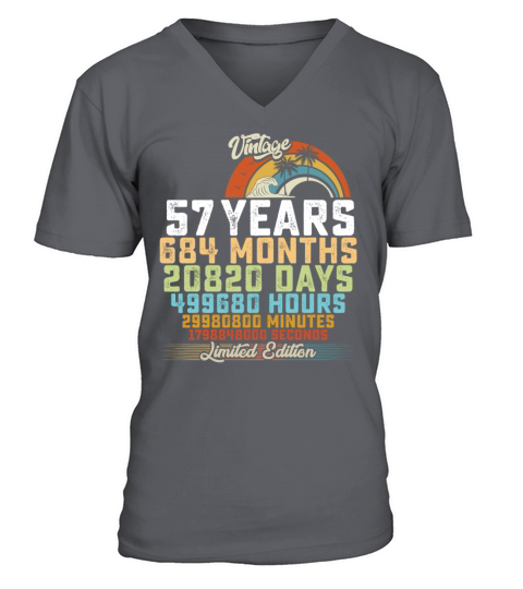 57th Birthday 57 Years Hours Month Vintage V-Neck T-shirt