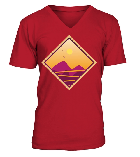 vintage abstract sunset retangular V-Neck T-shirt